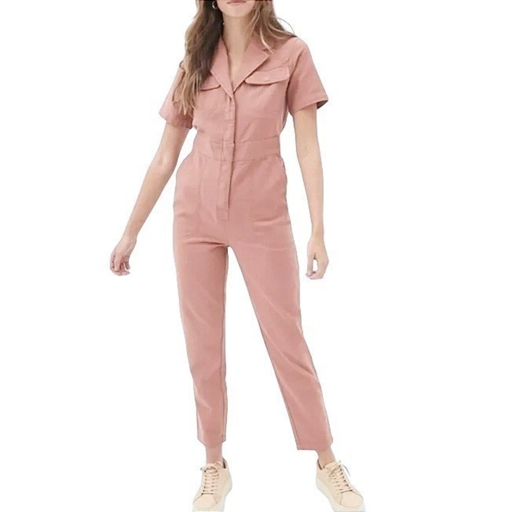 NWOT BDG Urban Outfitters Womens Pink Lizzy Short Sleeve Coverall Jumpsuit M